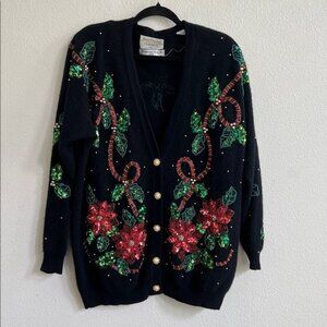 MARISA CHRISTINA CLASSIC Christmas Collection Embellished Cardigan Sweater 1994